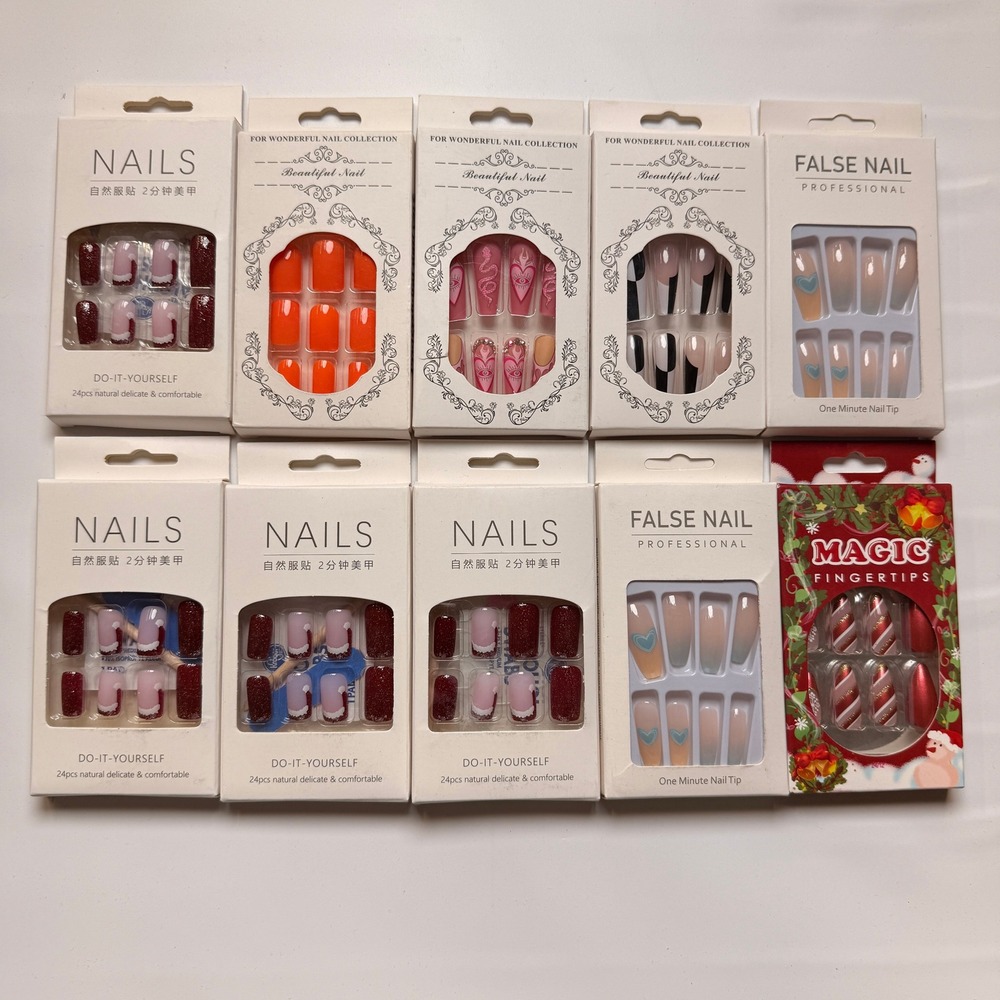Lot of 10‎ Pack of 24 New False Press On Nails Assorted Designs and Colors №N49